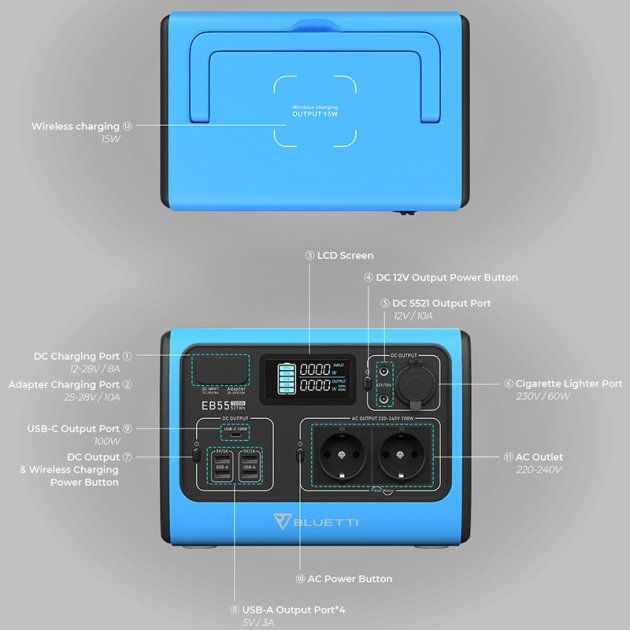 Зарядна станція BLUETTI EB55 Portable Power Station 537Wh