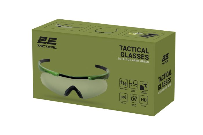 Окуляри тактичні, захисні 2E Falcon Army Green з EVA-футляром, 3 лінзи
