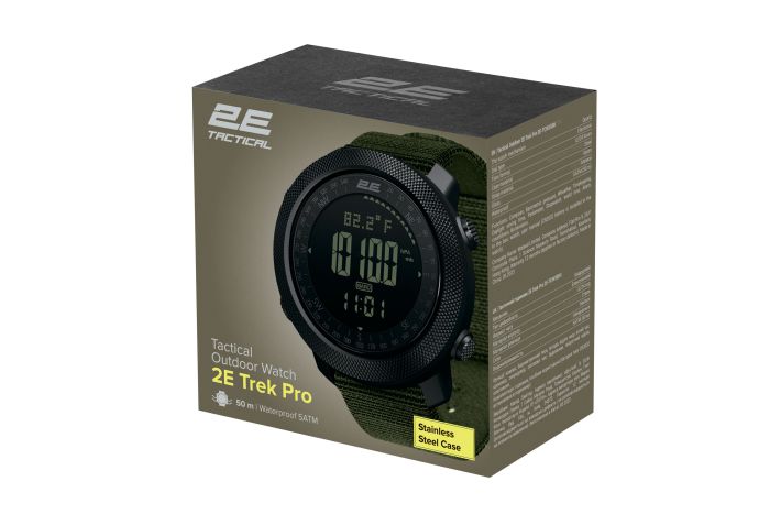 Тактичний годинник 2E Trek Pro Black-Green з компасом, барометром та крокоміром