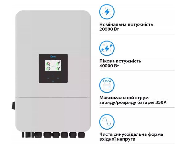 Інвертор Deye SUN-20K-SG05LP3-EU-SM2 трифазний чиста синусоїда
