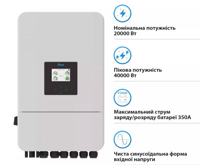 Інвертор Deye SUN-20K-SG05LP3-EU-SM2 трифазний чиста синусоїда