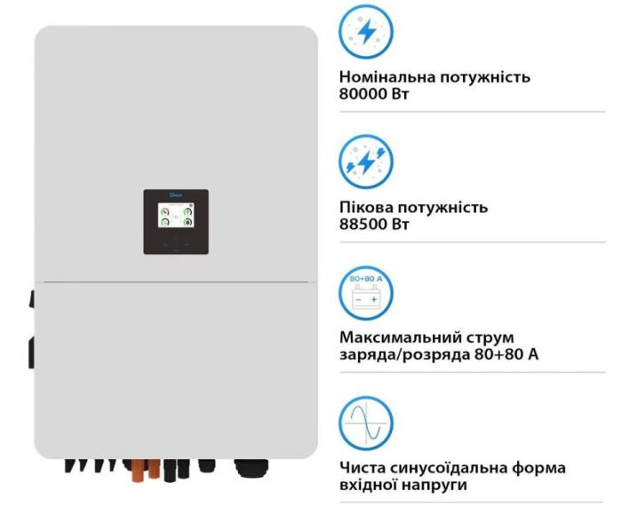 Гібридний сонячний інвертор (hybrid) Deye SUN-80K-SG02HP3-EU-EM6